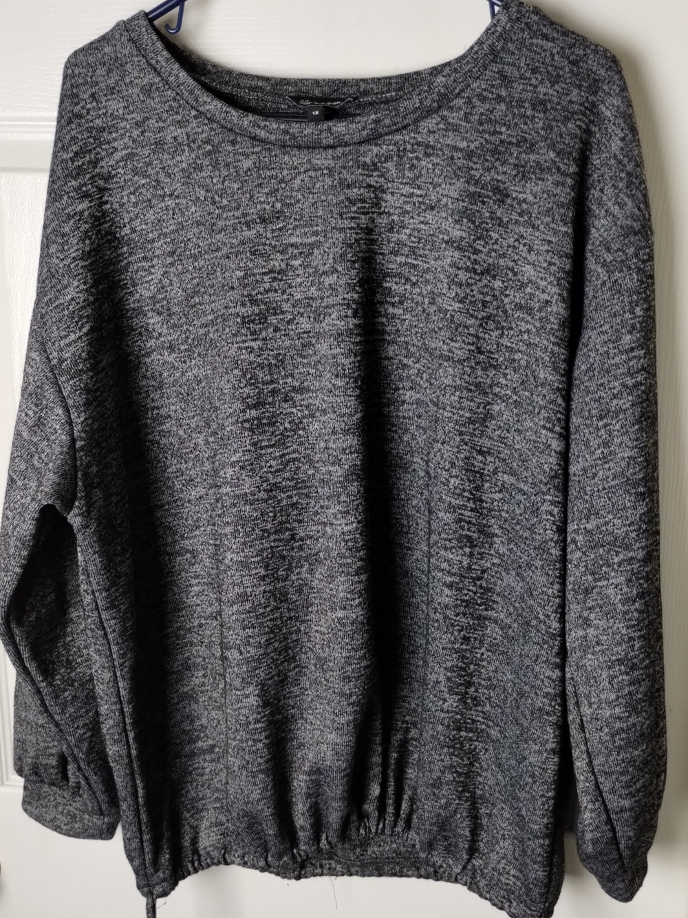 Women's Marled Crewneck Pullover Sweater With Waist Drawstrings - Gray XL